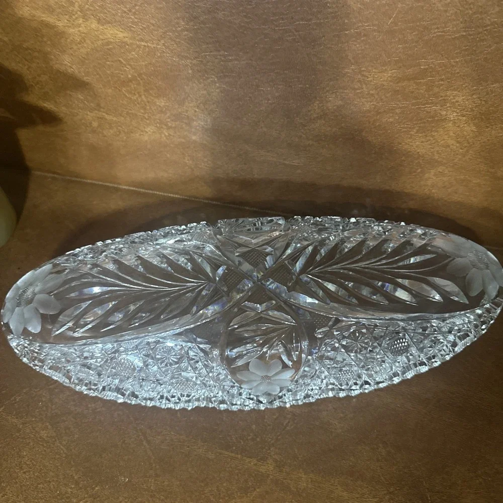 Vintage American Brilliant Period Cut Crystal Glass Relish Celery Dish